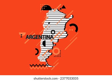 Colored minimalistic geometrical Argentina Map composition in futuristic style. Retro elements, geometric pattern for banner, poster, leaflet. Design background vector geometric.