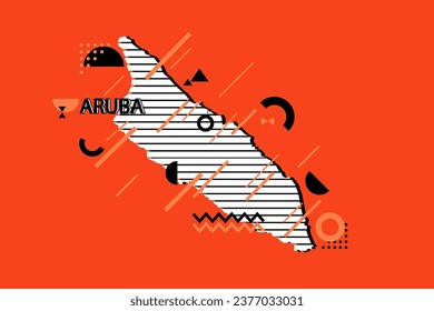 Colored minimalistic geometrical Aruba Map composition in futuristic style. Retro elements, geometric pattern for banner, poster, leaflet. Design background vector geometric.