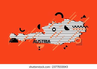 Composición minimalista geométrica de colores del mapa de Austria en estilo futurista. Elementos retro, patrón geométrico para banner, afiche, folleto. Diseñar el vector de fondo geométrico.