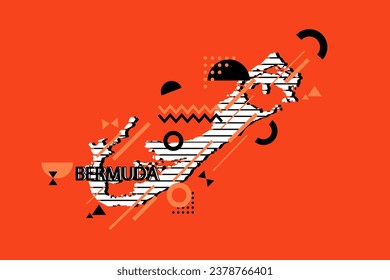 Colored minimalistic geometrical Bermuda Map composition in futuristic style. Retro elements, geometric pattern for banner, poster, leaflet. Design background vector geometric.