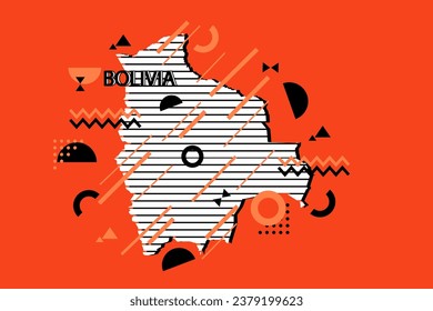 Colored minimalistic geometrical Bolivia Map composition in futuristic style. Retro elements, geometric pattern for banner, poster, leaflet. Design background vector geometric.