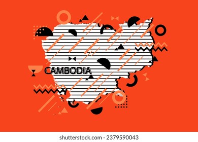 Colored minimalistic geometrical Cambodia Map composition in futuristic style. Retro elements, geometric pattern for banner, poster, leaflet. Design background vector geometric.