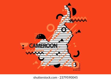 Colored minimalistic geometrical Cameroon Map composition in futuristic style. Retro elements, geometric pattern for banner, poster, leaflet. Design background vector geometric.
