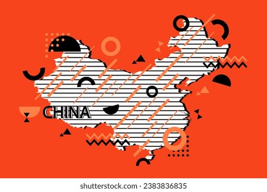 Colored minimalistic geometrical China Map composition in futuristic style. Retro elements, geometric pattern for banner, poster, leaflet. Design background vector geometric.