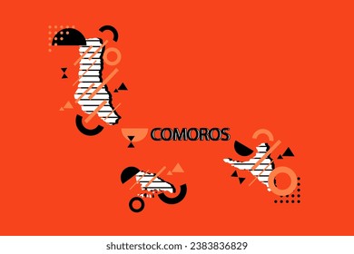 Farbige minimalistische geometrische Komoros Karte Komposition im futuristischen Stil. Retro-Elemente, geometrisches Muster für Banner, Plakat, Packungsbeilage. Design-Hintergrund, geometrisch.