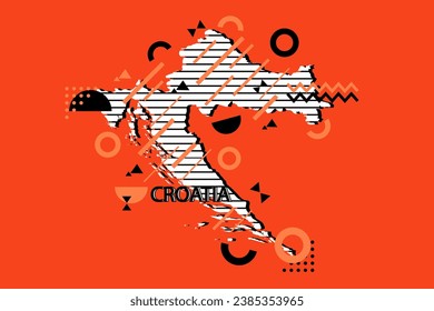 Composición del mapa croata minimalista y geométrico de colores en estilo futurista. Elementos retro, patrón geométrico para banner, afiche, folleto. Diseñar el vector de fondo geométrico.
