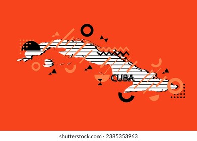 Colored minimalistic geometrical Cuba Map composition in futuristic style. Retro elements, geometric pattern for banner, poster, leaflet. Design background vector geometric.