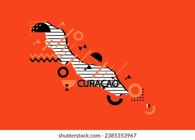 Colored minimalistic geometrical Curacao Map composition in futuristic style. Retro elements, geometric pattern for banner, poster, leaflet. Design background vector geometric.