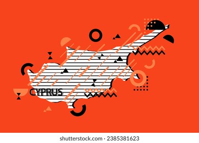 Colored minimalistic geometrical cYPRUS Map composition in futuristic style. Retro elements, geometric pattern for banner, poster, leaflet. Design background vector geometric.