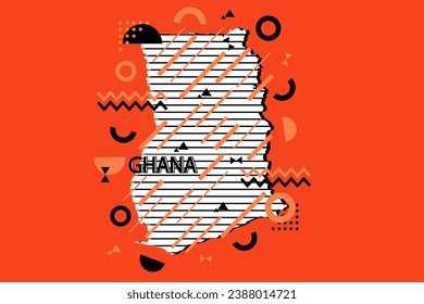 Colored minimalistic geometrical Ghana Map composition in futuristic style. Retro elements, geometric pattern for banner, poster, leaflet. Design background vector geometric.