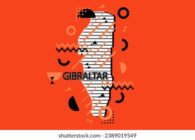 Composición minimalista geométrica del mapa de Gibraltar en un estilo futurista. Elementos retro, patrón geométrico para banner, afiche, folleto. Diseñar el vector de fondo geométrico.