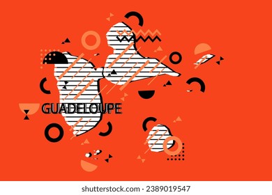 Colored minimalistic geometrical Guadeloupe Map composition in futuristic style. Retro elements, geometric pattern for banner, poster, leaflet. Design background vector geometric.