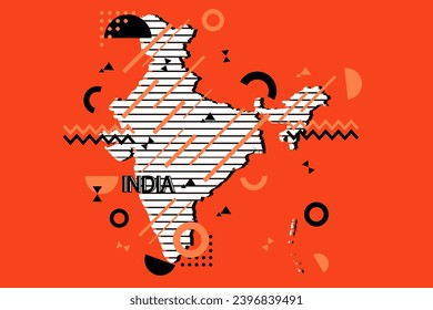 Colored minimalistic geometrical India Map composition in futuristic style. Retro elements, geometric pattern for banner, poster, leaflet. Design background vector geometric.