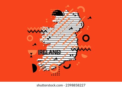 Composición minimalista geométrica de colores en el mapa de Irlanda en estilo futurista. Elementos retro, patrón geométrico para banner, afiche, folleto. Diseñar el vector de fondo geométrico.