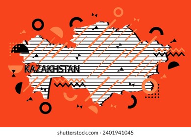 Colored minimalistic geometrical Kazakhstan Map composition in futuristic style. Retro elements, geometric pattern for banner, poster, leaflet. Design background vector geometric.