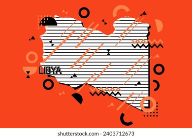 Colored minimalistic geometrical Libya Map composition in futuristic style. Retro elements, geometric pattern for banner, poster, leaflet. Design background vector geometric.