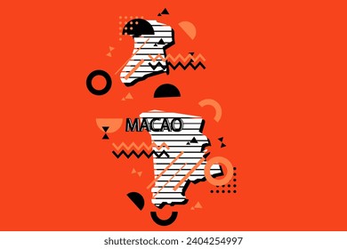 Composición geométrica minimalista de colores del Mapa Macao en estilo futurista. Elementos retro, patrón geométrico para banner, afiche, folleto. Diseñar el vector de fondo geométrico.
