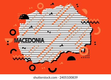 Colored minimalistic geometrical Macedonia Map composition in futuristic style. Retro elements, geometric pattern for banner, poster, leaflet. Design background vector geometric.