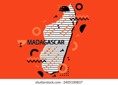 Colored minimalistic geometrical Madagascar Map composition in futuristic style. Retro elements, geometric pattern for banner, poster, leaflet. Design background vector geometric.