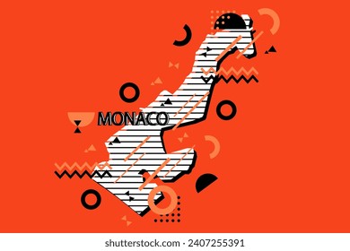Colored minimalistic geometrical Monaco Map composition in futuristic style. Retro elements, geometric pattern for banner, poster, leaflet. Design background vector geometric.