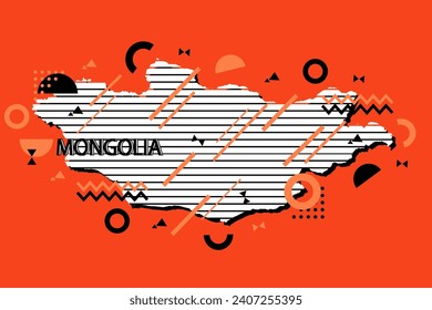 Colored minimalistic geometrical Mongolia Map composition in futuristic style. Retro elements, geometric pattern for banner, poster, leaflet. Design background vector geometric.