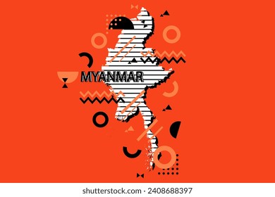 Colored minimalistic geometrical Myanmar Map composition in futuristic style. Retro elements, geometric pattern for banner, poster, leaflet. Design background vector geometric.