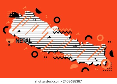 Colored minimalistic geometrical Nepal Map composition in futuristic style. Retro elements, geometric pattern for banner, poster, leaflet. Design background vector geometric.