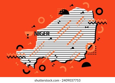 Colored minimalistic geometrical Niger Map composition in futuristic style. Retro elements, geometric pattern for banner, poster, leaflet. Design background vector geometric.