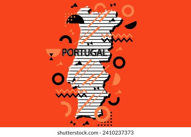Colored minimalistic geometrical Portugal Map composition in futuristic style. Retro elements, geometric pattern for banner, poster, leaflet. Design background vector geometric.