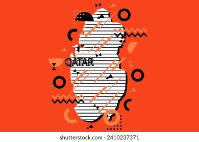 Colored minimalistic geometrical Qatar Map composition in futuristic style. Retro elements, geometric pattern for banner, poster, leaflet. Design background vector geometric.