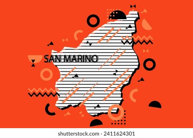 Colored minimalistic geometrical San Marino Map composition in futuristic style. Retro elements, geometric pattern for banner, poster, leaflet. Design background vector geometric.