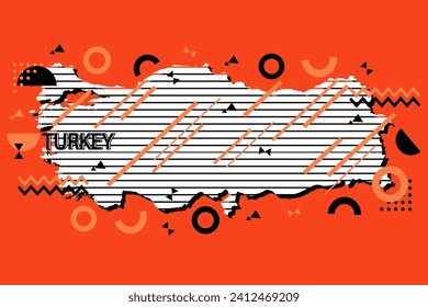 Colored minimalistic geometrical Turkey Map composition in futuristic style. Retro elements, geometric pattern for banner, poster, leaflet. Design background vector geometric.