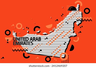 Colored minimalistic geometrical United Arab Emirates Map composition in futuristic style. Retro elements, geometric pattern for banner, poster, leaflet. Design background vector geometric.