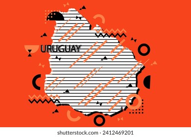 Colored minimalistic geometrical Uruguay Map composition in futuristic style. Retro elements, geometric pattern for banner, poster, leaflet. Design background vector geometric.