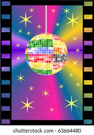 colored  mirror ball in a film strip