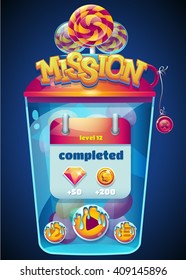 Colored mission completed window for web site or app graphics and design.  For newspapers, magazines, web design, websites, printing