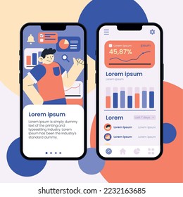 Colored mobile app ui mockup with infographics Vector illustration