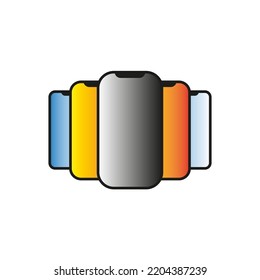 teléfonos móviles de colores. Ilustración vectorial. Imagen de archivo. 