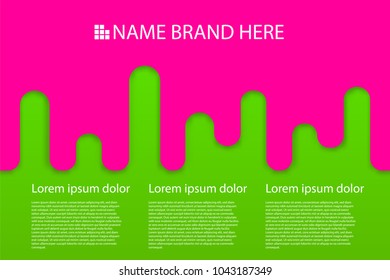 Colored modern rounded background poster. Round corners sweet summer poster. Liquid banner 3D geometric style. Motion composi cover mock up. Template paper origami vector.