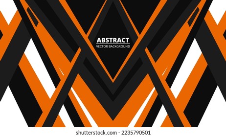 Colored modern sports abstract background with orange and black geometric shapes and lines. Vector illustration.