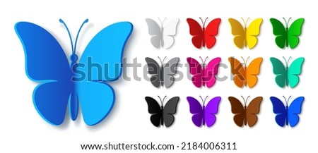 Colored monarch butterfly silhouette with shadow. Modern vector 3d graphic illustration. Modern concept is perfect for sticker, icon, wedding greeting card, eco natural banner design and certificate