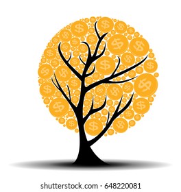 Colored Money Tree, Dependence of Financial Growth Flat Concept. Vector Illustration. EPS10