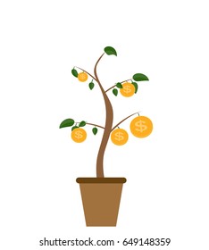 Colored Money Tree, Dependence of Financial Growth Flat Concept. Vector Illustration. EPS10