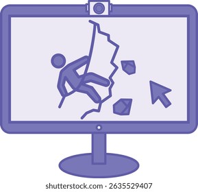 Colored Monitor Icon. Vector Illustration. Device For Outputting Any Information From A Computer. Video Of a Man Descending From a Mountain. Video Camera, Gadget, Technology. Device Concept