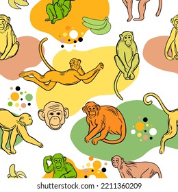 Colored monkeys. Vector pattern for your print.