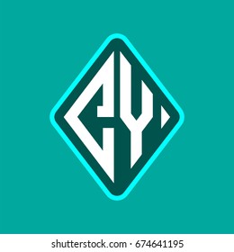 Colored monogram logo curved oval shape initial letter cy logo vector