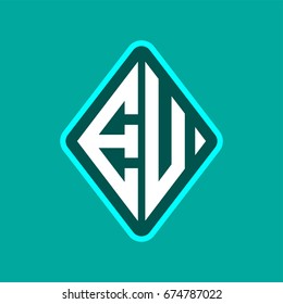 Colored monogram logo curved oval shape initial letter eu logo vector