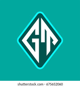 Colored monogram logo curved oval shape initial letter gt logo vector