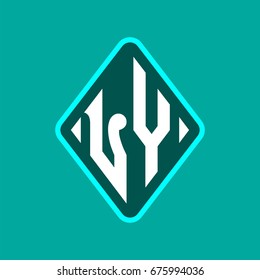 Colored monogram logo curved oval shape initial letter ly logo vector