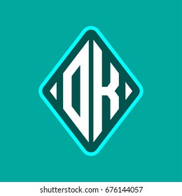 Colored monogram logo curved oval shape initial letter ok logo vector